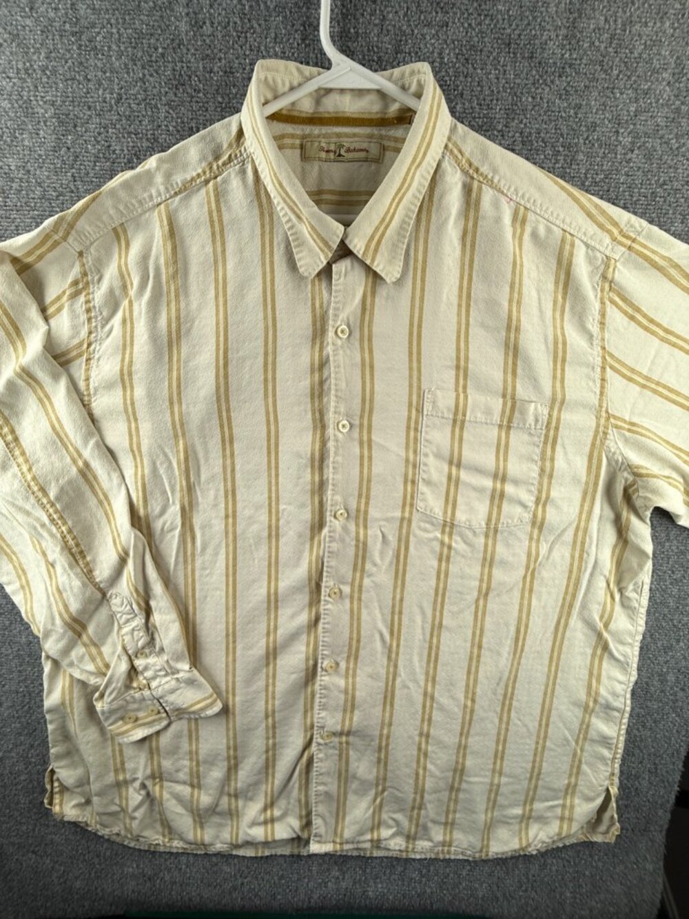 Tommy Bahama Striped Beach Gold Silk 2XL Hawaiian Pocket Long Sleeve Mens Shirt